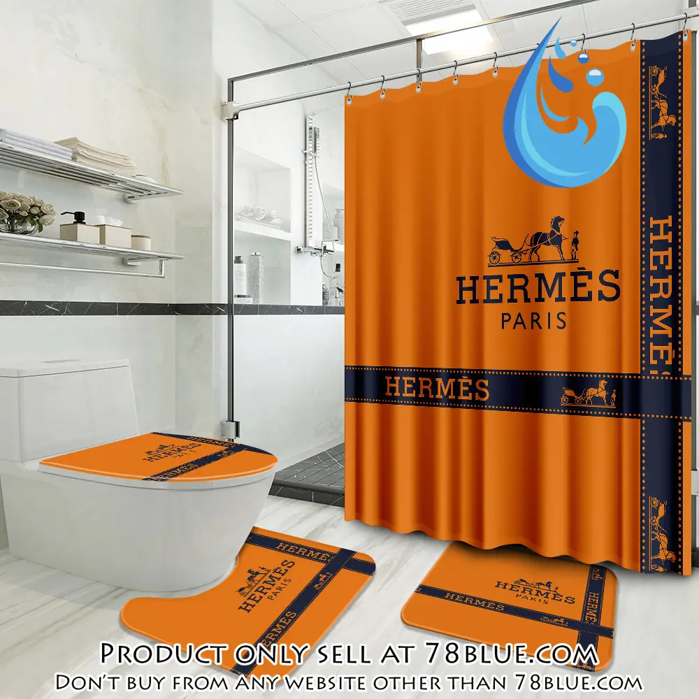 Hermes orange luxury brand preium bathroom set with shower curtain 78b5444300